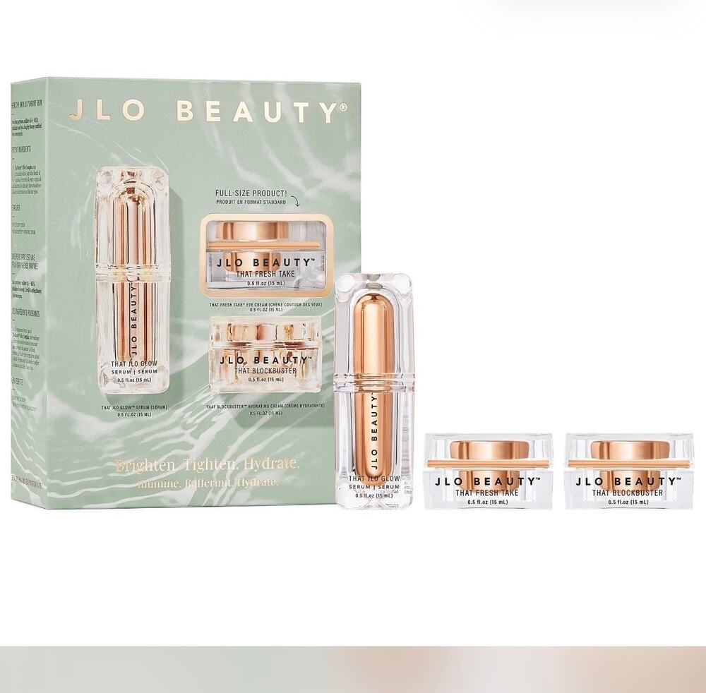 $140 SEALED NEW IN BOX JLo Beauty Brighten. Tighten. Hydrate 3-Piece Set